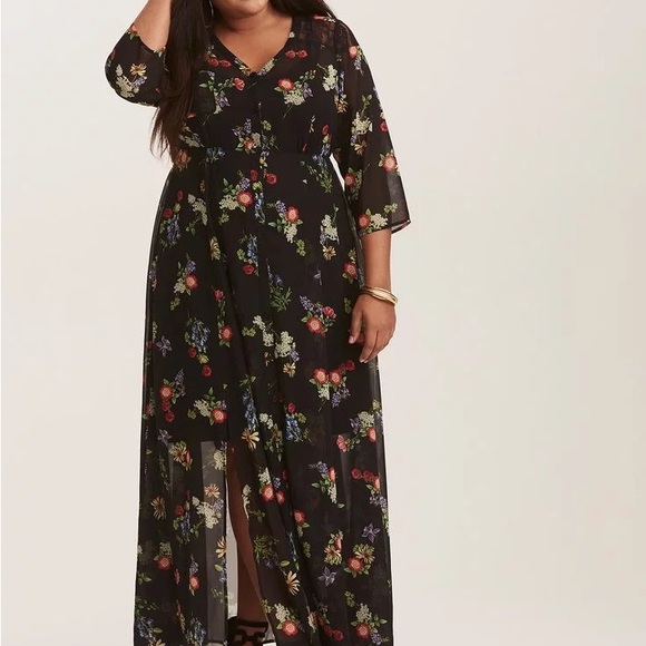 Torrid black floral chiffon maxi dress - Picture 1 of 9